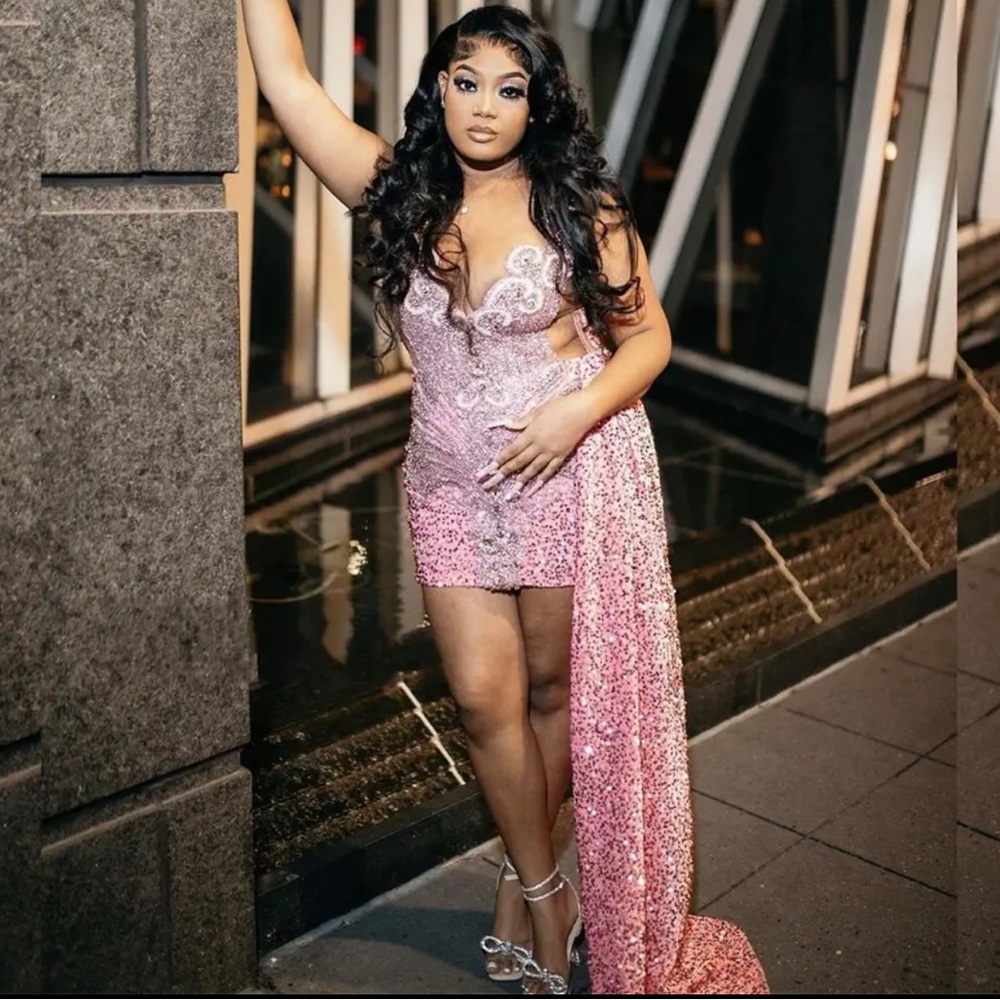 Pink velvet crystal bedding baby shower / graduation dress